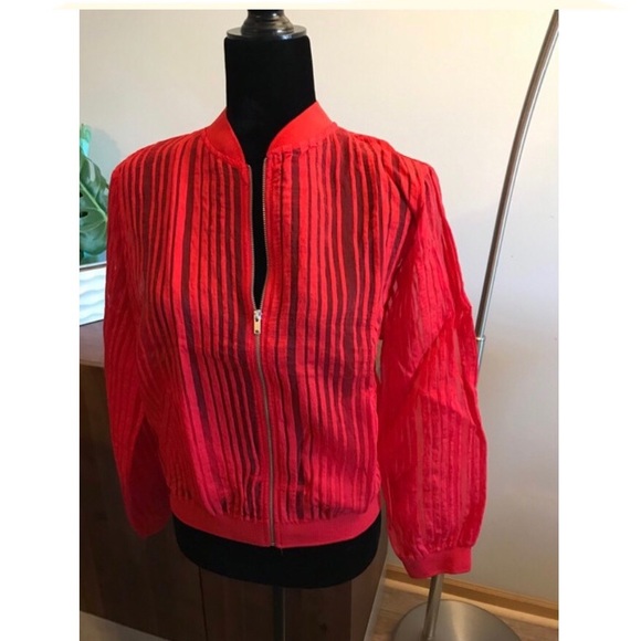 Red Striped Organza Bomber Jacket - Picture 5 of 8